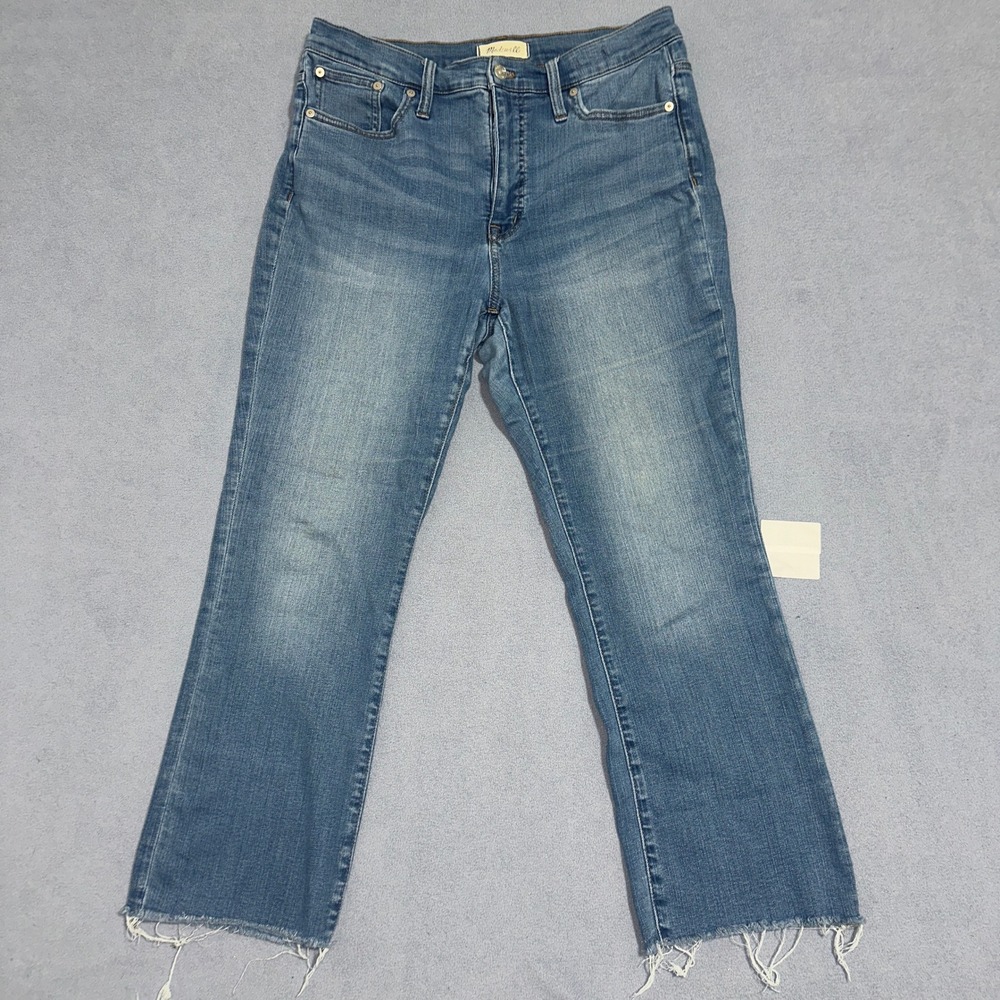 Madewell Cali Demi Boot‎ Jeans Medium Wash Cropped Raw Hem Blue Womens W30 L26